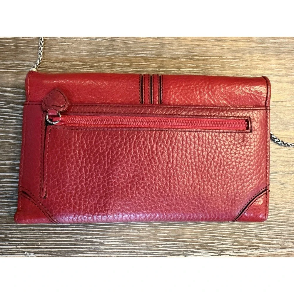 VTG  Brighton‎ Leather Chain Wallet Purse Red Crossbody Organizer EUC